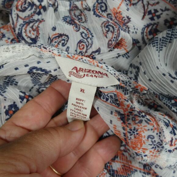 Arizona Jeans Co. Women's Sheer XL Blouse Lace Boho Peasant Western - Picture 5 of 5